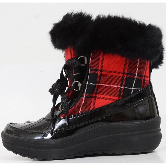 Anne Klein Gayla Red Plaid Faux Fur Mid-Calf Fabric Snow Boot Women's Size 5.5 - Picture 6 of 12